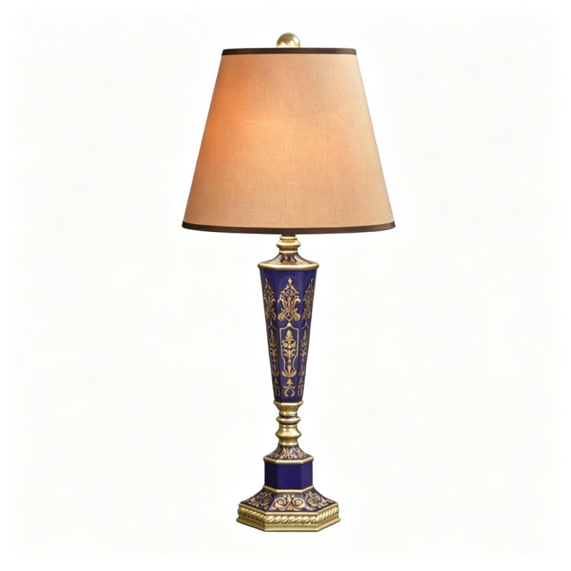 French-Style Deep-Blue Gold-Pattern Ceramic Table Lamp