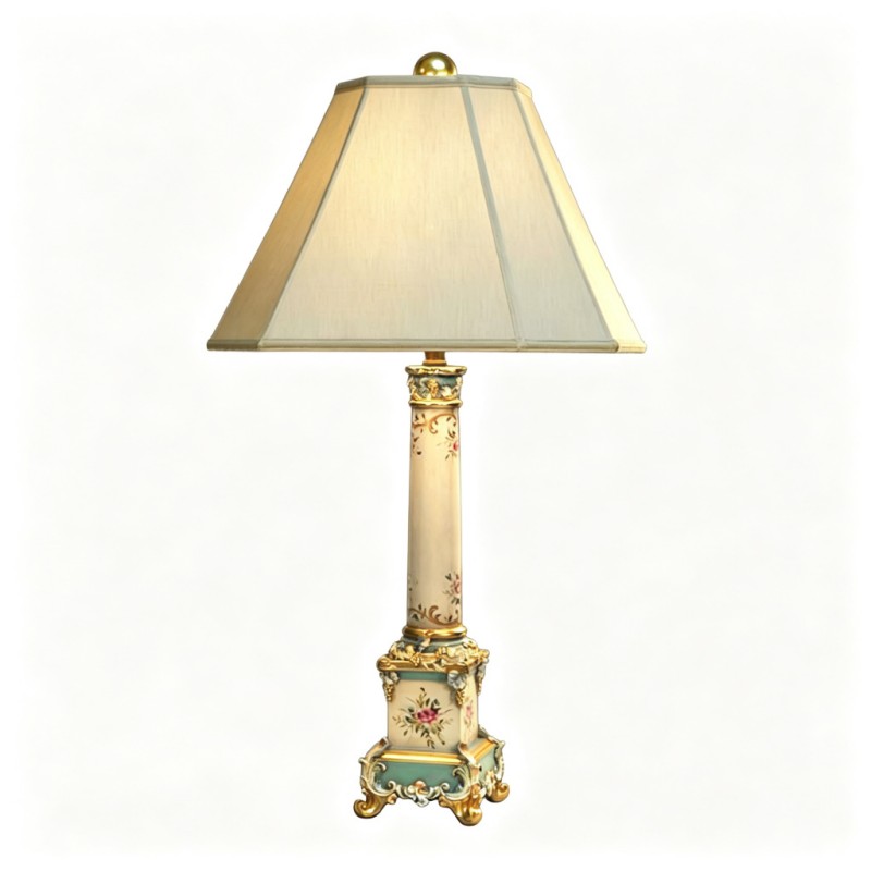 Vintage French-Style Cream Floral Hand-Painted Table Lamp