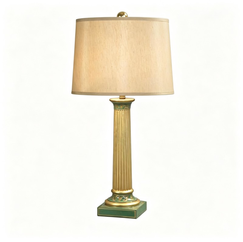 Classic French-Style Gold-Pillar Green-Enamel Table Lamp