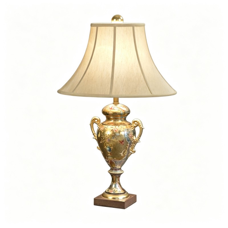 Vintage French-Style Gold-Vase Hand-Painted Double-Ear Table Lamp