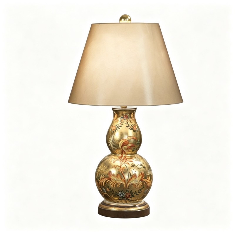 Chinese-Style Gilded Gourd Bird-and-Flower Floor Table Lamp