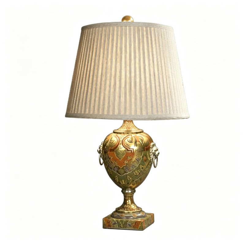Vintage French-Style Hand-Painted Beast-Head-Ring Table Lamp