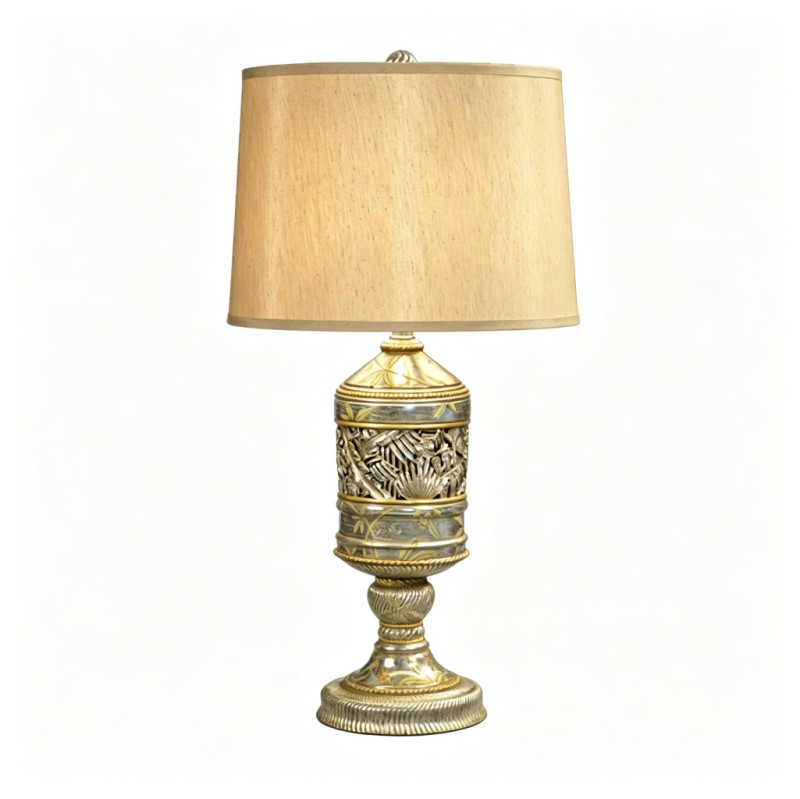 Vintage French-Style Gold-and-Silver Openwork Carved Table Lamp