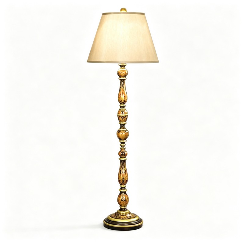 Vintage French-Style Brown-and-Gold Carved Floor Lamp