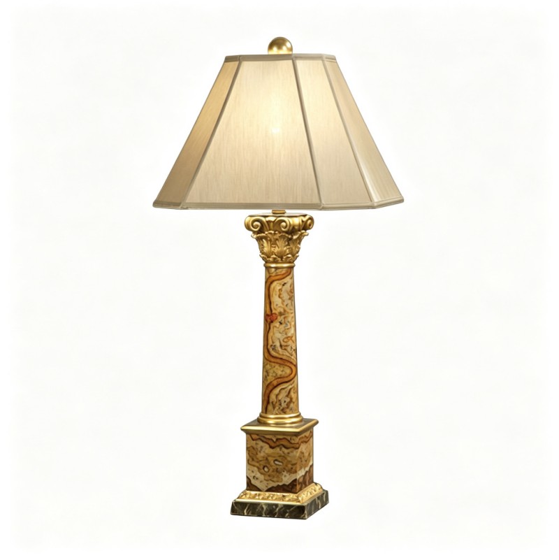 Classic French-Style Agate Gilded Carved Table Lamp