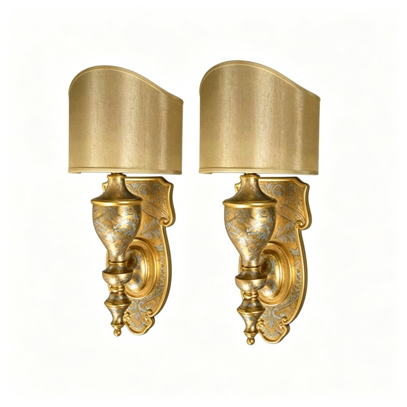 Pair of French-Style Gilded Carved Vase Wall Sconces