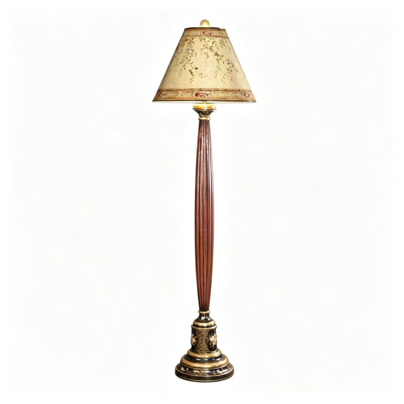 Vintage Reddish-Brown Vertical-Grain Wood-Pole Floor Lamp