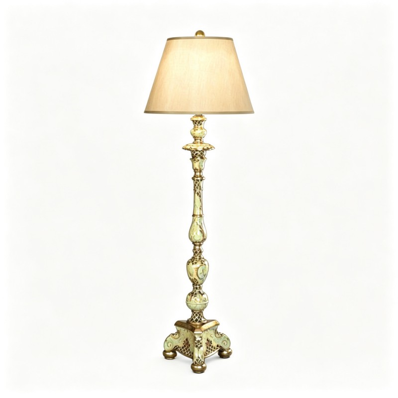 Vintage French-Style Celadon Gilded Three-Legged Floor Lamp