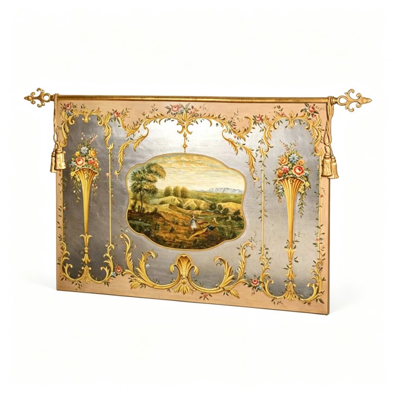 French Gold-Bar Oval Pastoral-Landscape Wall Ornament