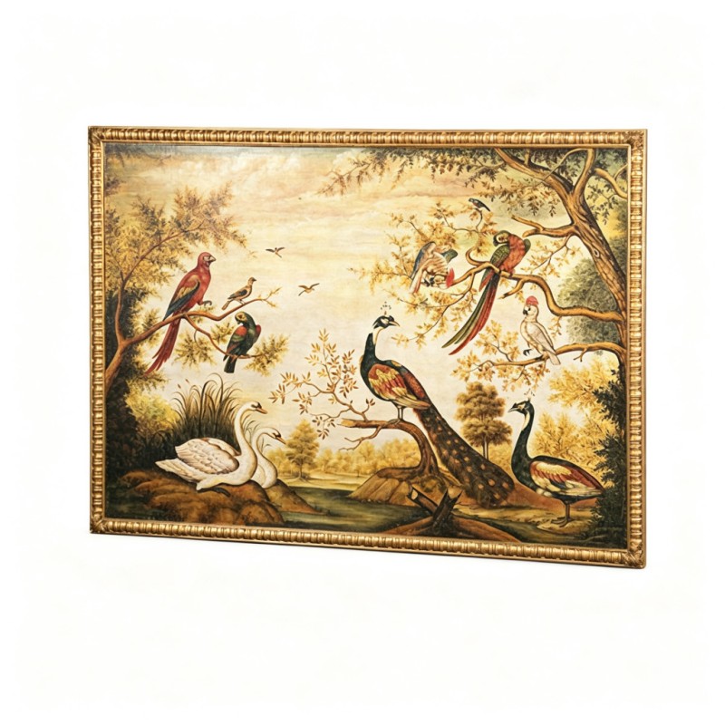 Gold-Framed Peacock-and-Swan Oil-Painting Wall Art