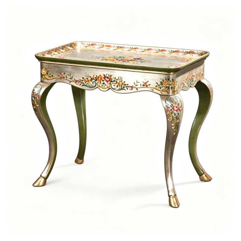 French Vintage Hand-Painted Wooden Small Side Table