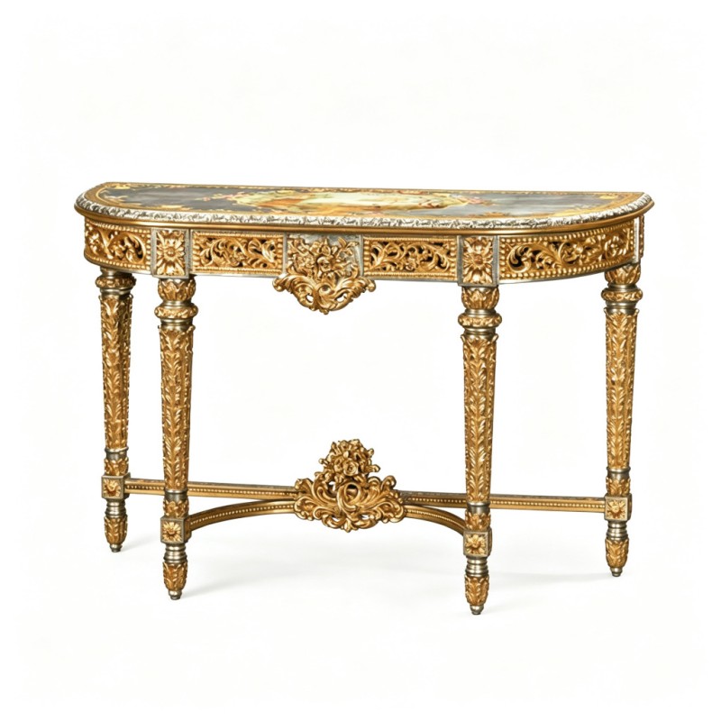 Gilded Classic French-Style Demilune Console Table
