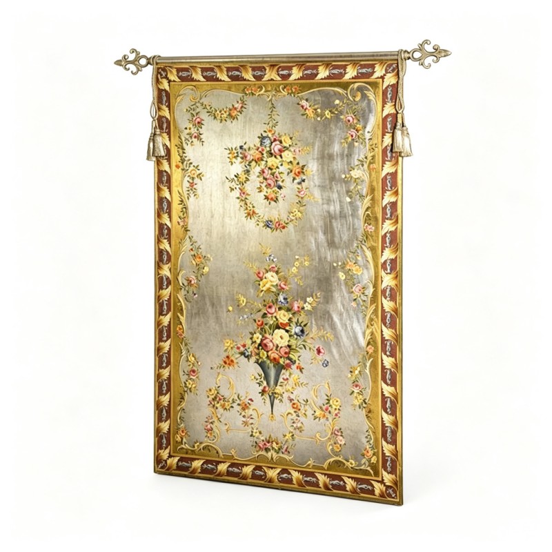 Red-Gold-Framed Twin-Floral Decorative Wall Hanging