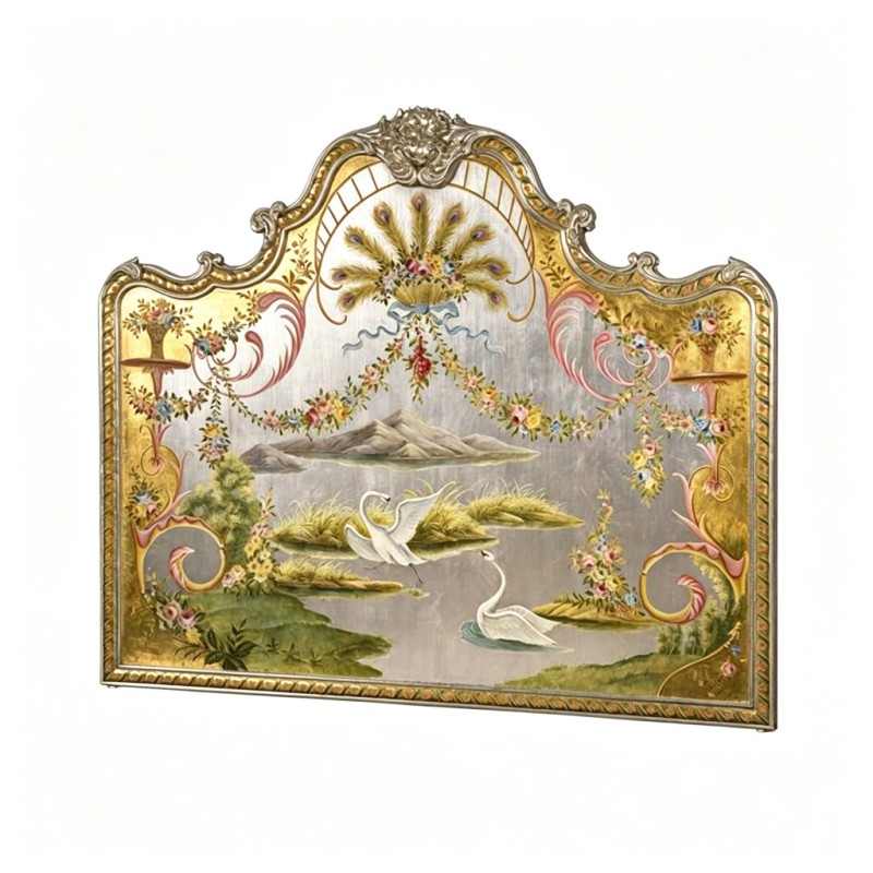 Gold-Carved Swan Hand-Painted Decorative Mirror