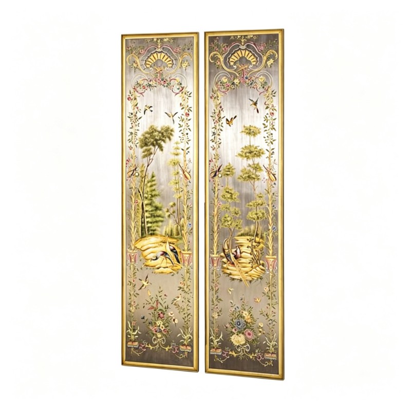 Pair of Silver-Grey Bird-Flower-Vine Decorative Wall Hangings