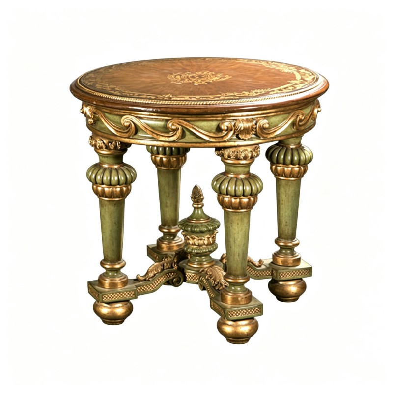 Classic French-Style Green-Gold Fluted Side Table