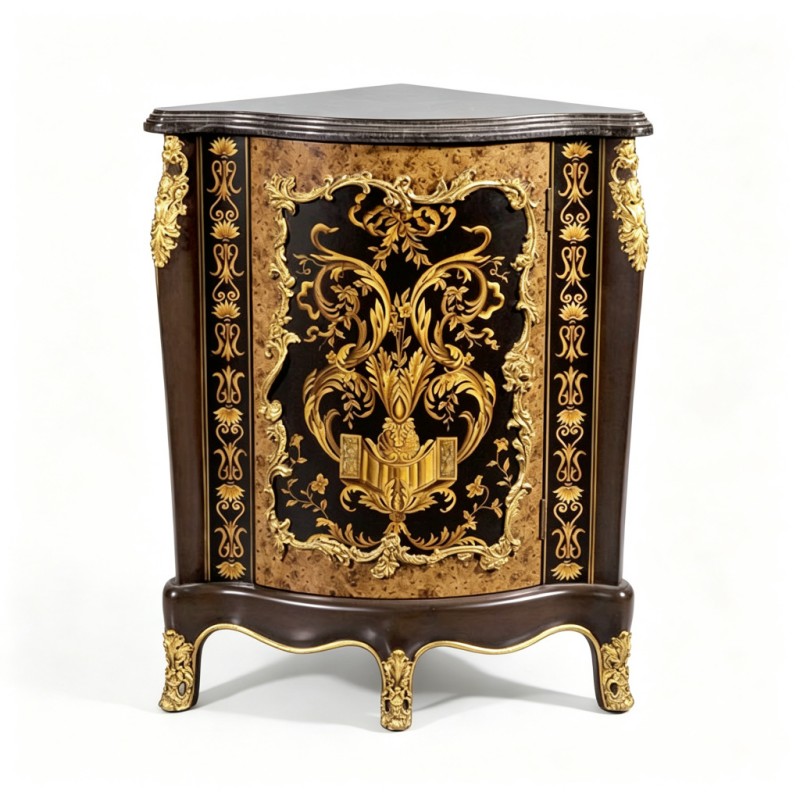 Classic French-Style Marble-Top Corner Cabinet