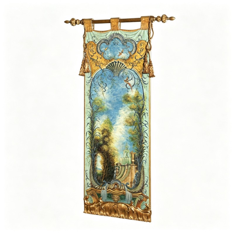 Blue-Green-Gold Pastoral-Fountain Decorative Wall Hanging