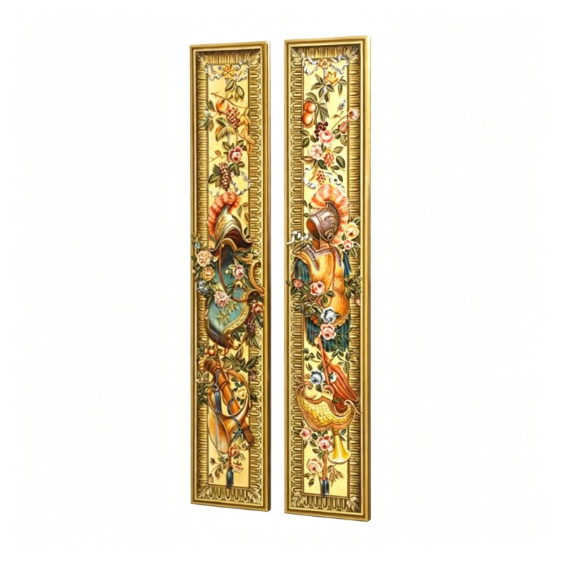 Pair of Gold Floral-Vessel Relief Panels