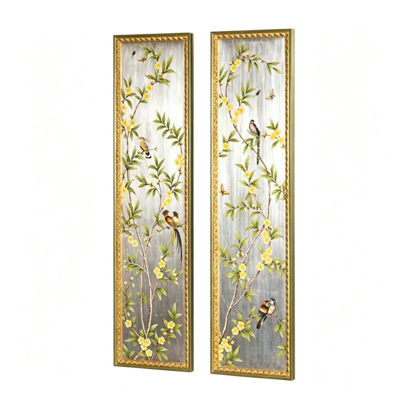 Pair of Chinese Bird-and-Flower Decorative Wall Hangings