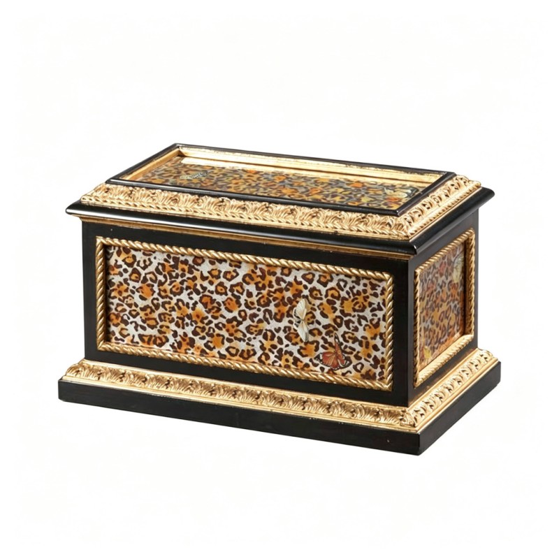 Black-Base Gold-Carved Leopard-Print Butterfly Two-Tier Jewelry Box
