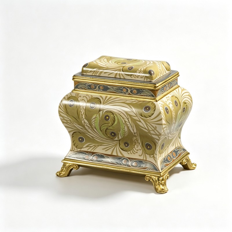 Cream Peacock-Feather Square Storage Jar