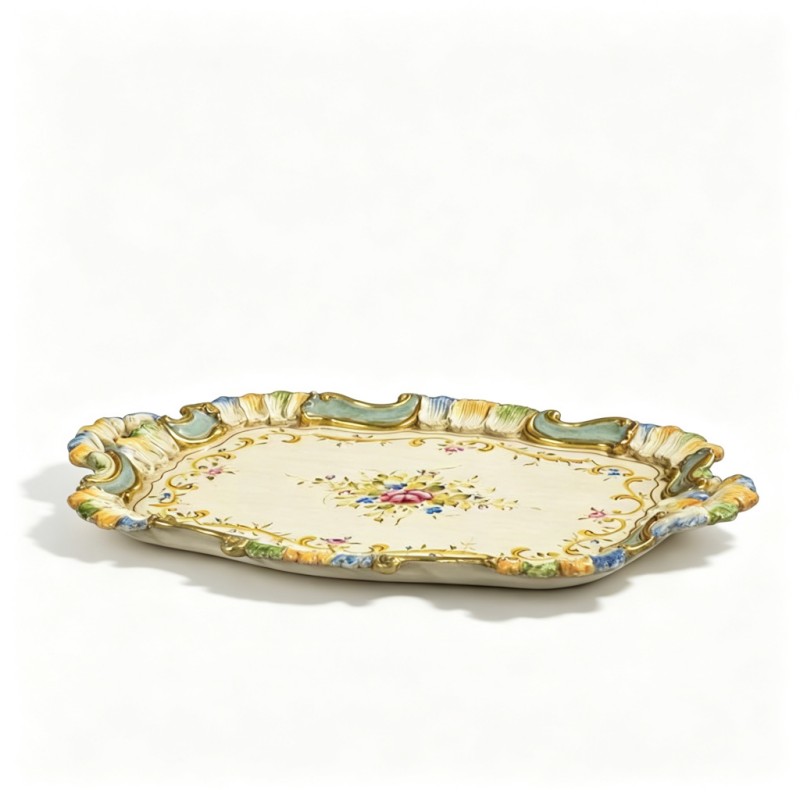 Cream-Base Colorful Floral-Relief Tray