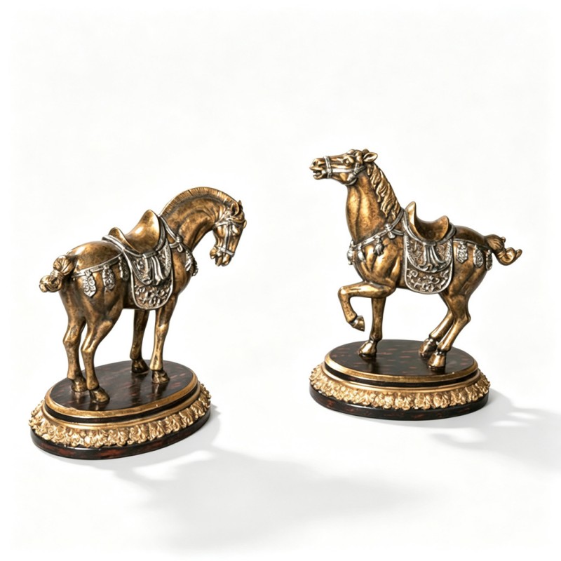 Pair of Bronze-Gold Horse Sculptures
