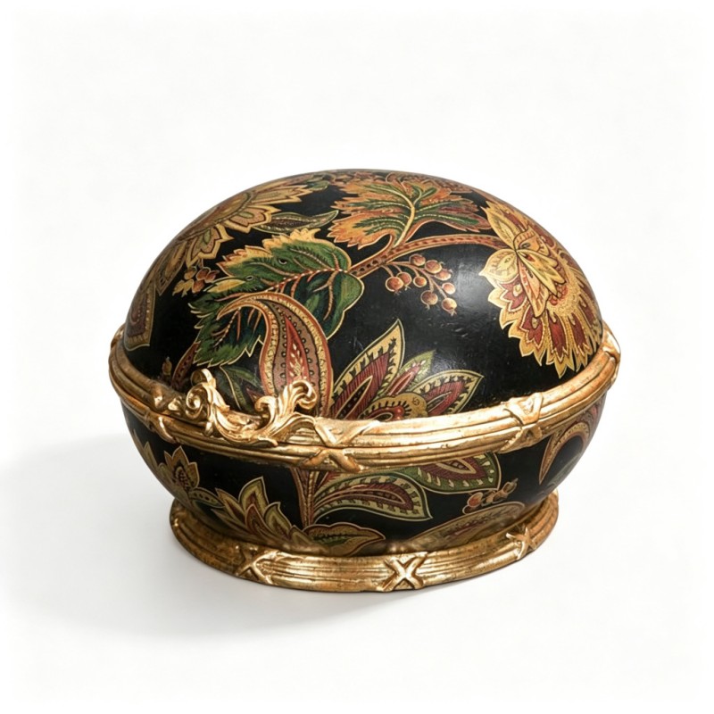 Black Egg-Shaped Floral Jewelry Box