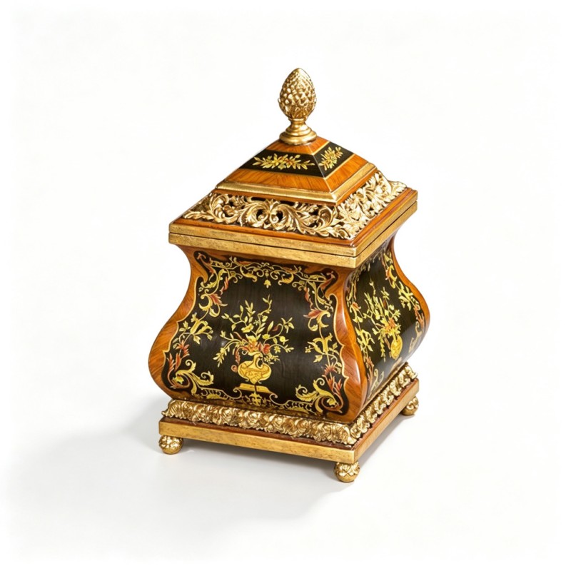 Black Gilt Floral-Scrollwork Square Jar