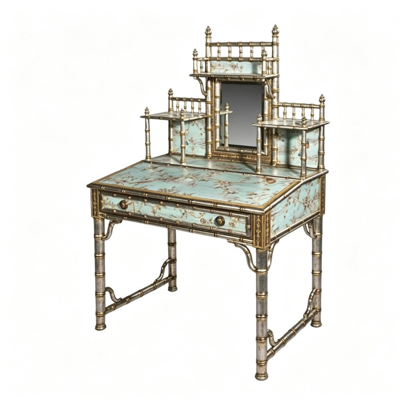 French Vintage Bamboo-Styled Metal Vanity Table