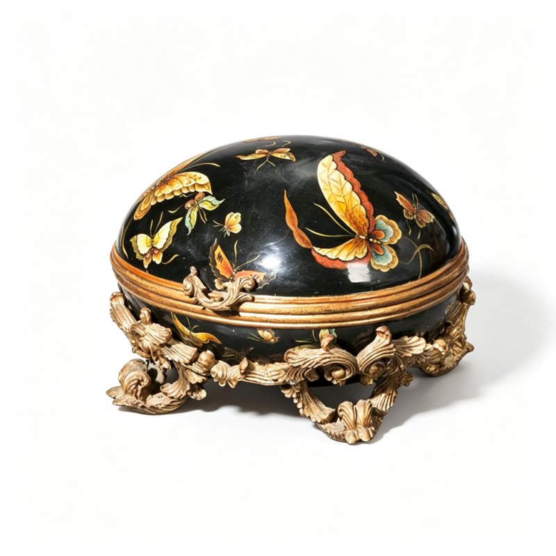 Black-Base Hand-Painted Butterfly Oval Jewelry Box