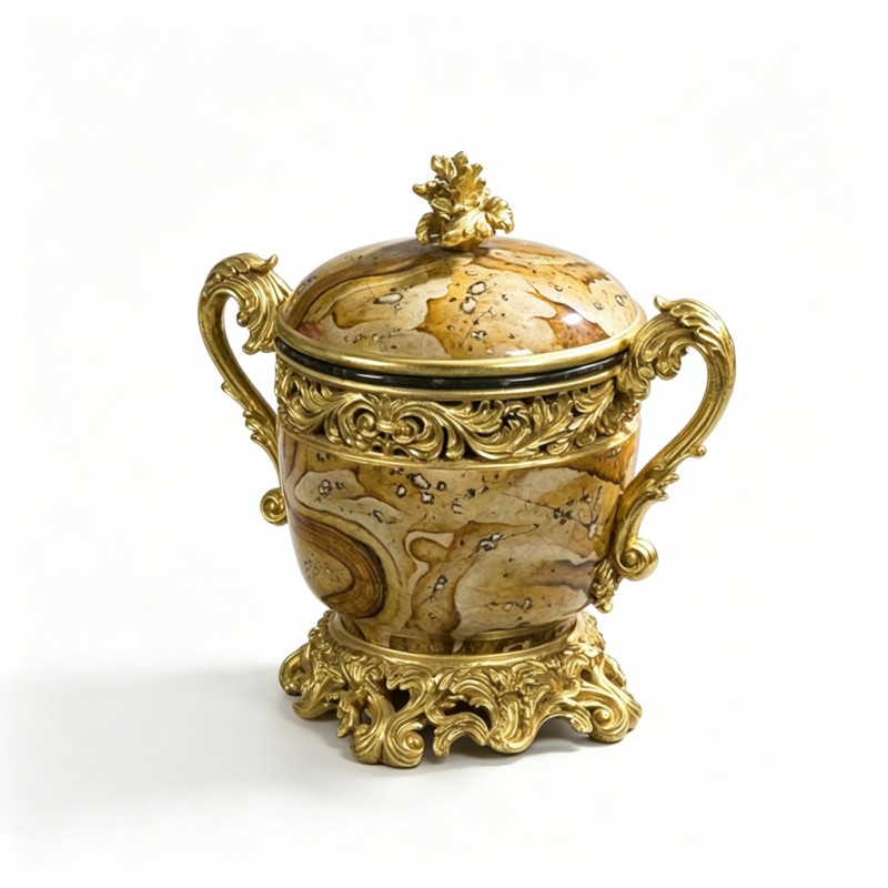 Beige Stone-Pattern Two-Handle Lidded Jar