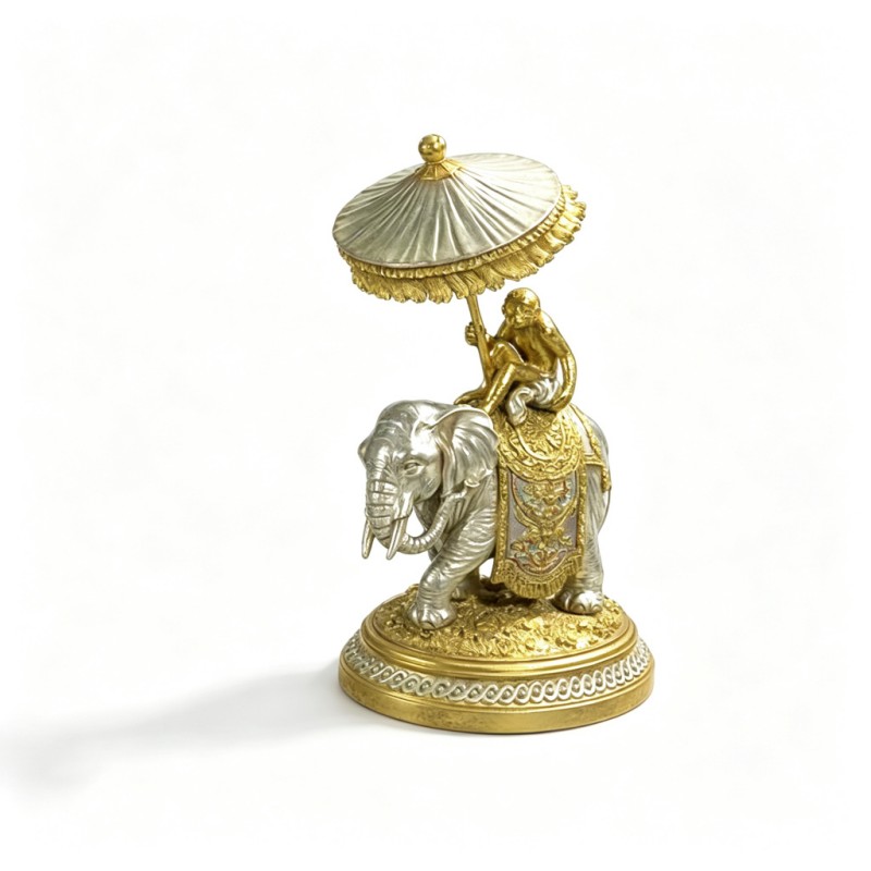 Silver-Elephant Gold-Monkey-Umbrella Gilded Sculpture
