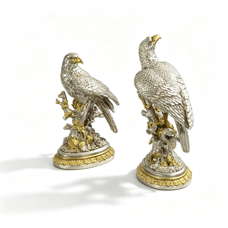 Pair of Silver-Gilded Eagle Sculptures