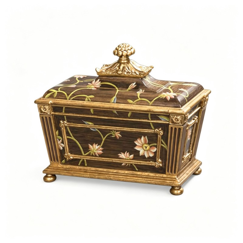 Dark-Brown-Base Pink-Floral-Vine Storage Box