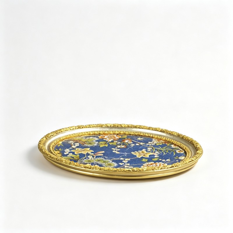 Gold-Carved-Edge Deep-Blue Oval Tray