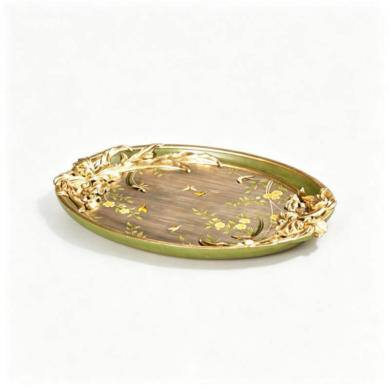 Distressed-Green Bird-Flower Hand-Painted Tray