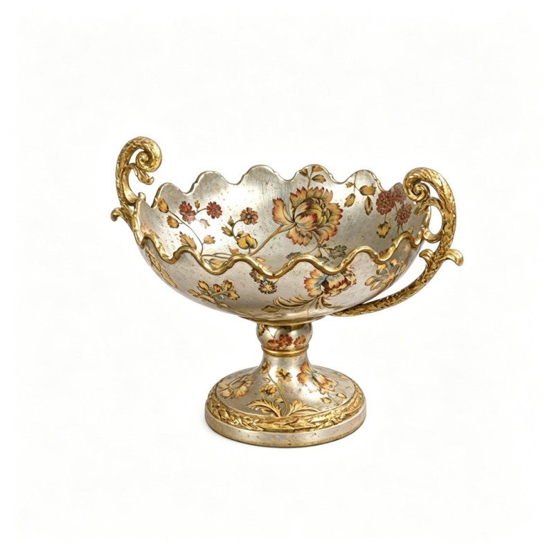 Silver-Grey Colorful-Flower Wavy Fruit Plate