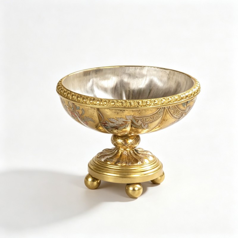 Gilded Pedestal Floral-Relief Bowl