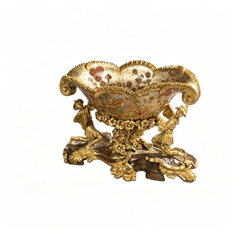 Shell-Shaped Colorful-Flower Gold-Figure-Bearing Ornament