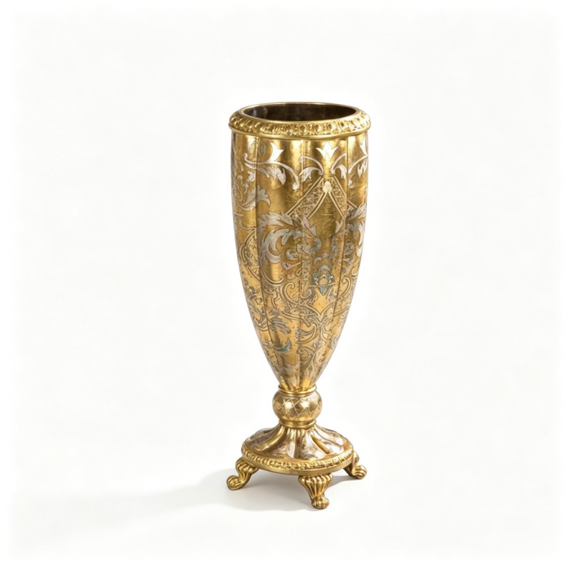 Distressed-Gold Scrollwork Pedestal Vase