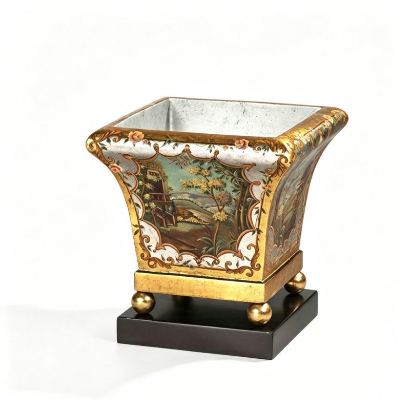 Square Pastoral-Landscape Hand-Painted Vase
