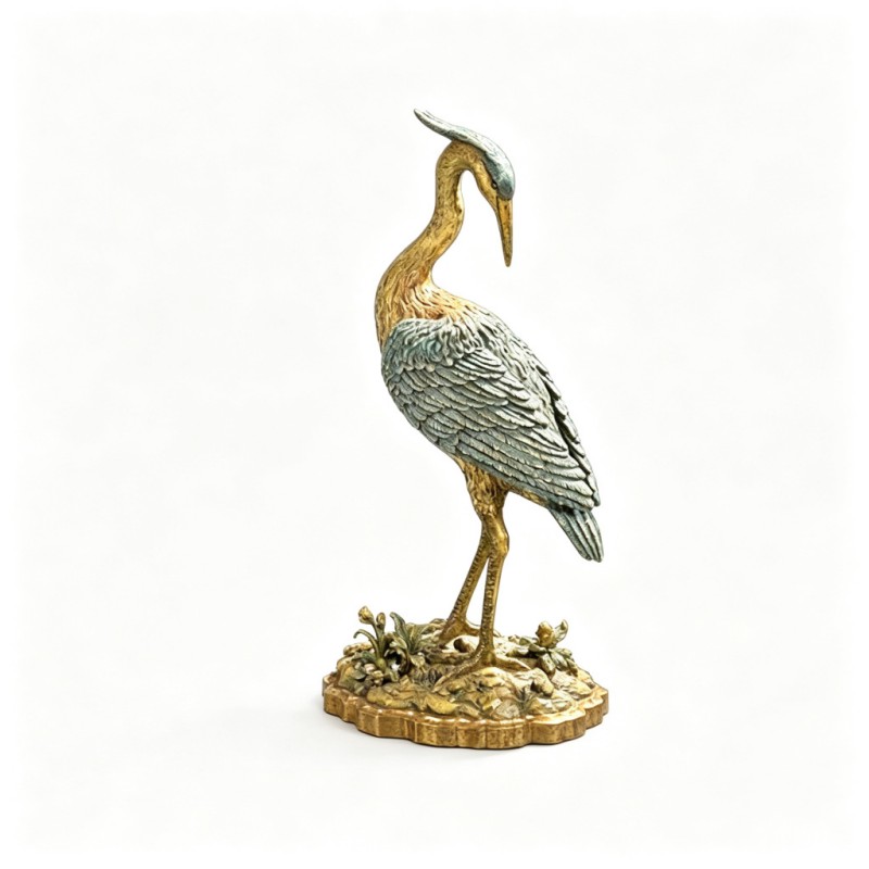 Gold-Neck Celadon-Plumage Heron Sculpture
