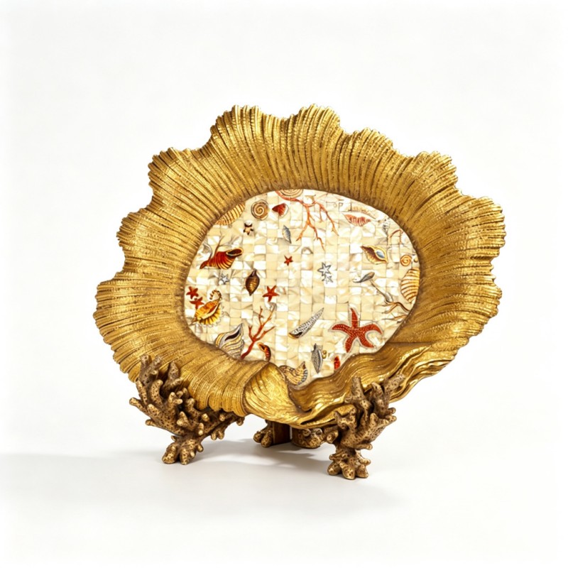 Gold-Scalloped-Frame Maritime-Mosaic Ornament