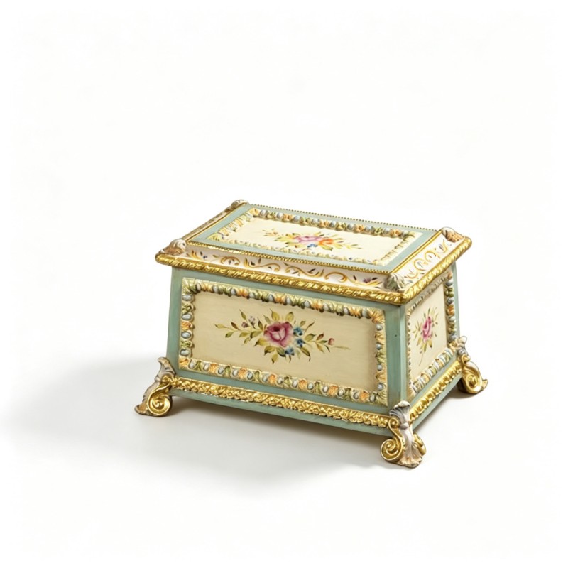 Cream Mint-Green Rose-Pattern Long Jewelry Box