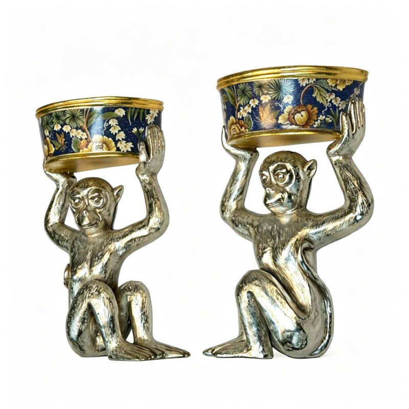 Vintage Silver-Monkey Holding Floral-Vase Decorative Ornament