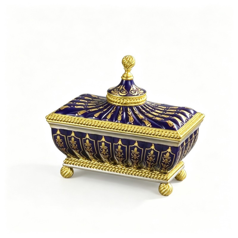 Sapphire-Glaze Faceted Storage Box