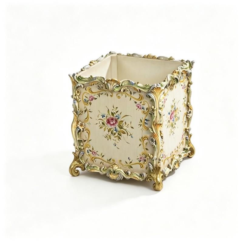 Cream-Base Rose Floral Square Decorative Box