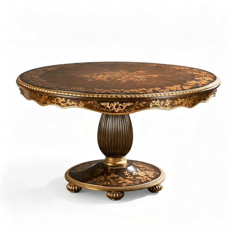 Gilt Classic French-Style Carved Round Dining Table